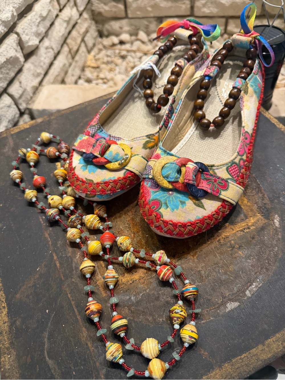 Colorful Floral Ballet Flats - Red, Blue & Yellow